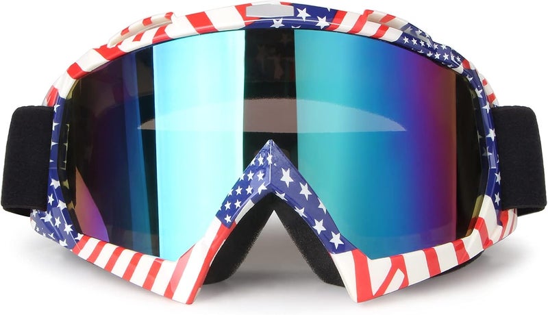 4-FQ Motorcycle Goggles Dirt Bike ATV Motocross Riding Racing Glasses Windproof Dustproof Scratch Resistant Offroad Goggles(Flag frame+Color lens) - Image 1